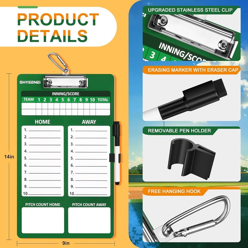 ShYeenei Baseball Lineup Board, Double-Sided Clipboard for Coaches, Dry Erase Lineup Boards, 3rd Generation Coaching Clipboard for Baseball, Softball, Portable and Efficient - Image 2